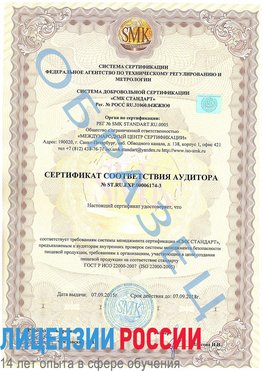 Образец сертификата соответствия аудитора №ST.RU.EXP.00006174-3 Сызрань Сертификат ISO 22000